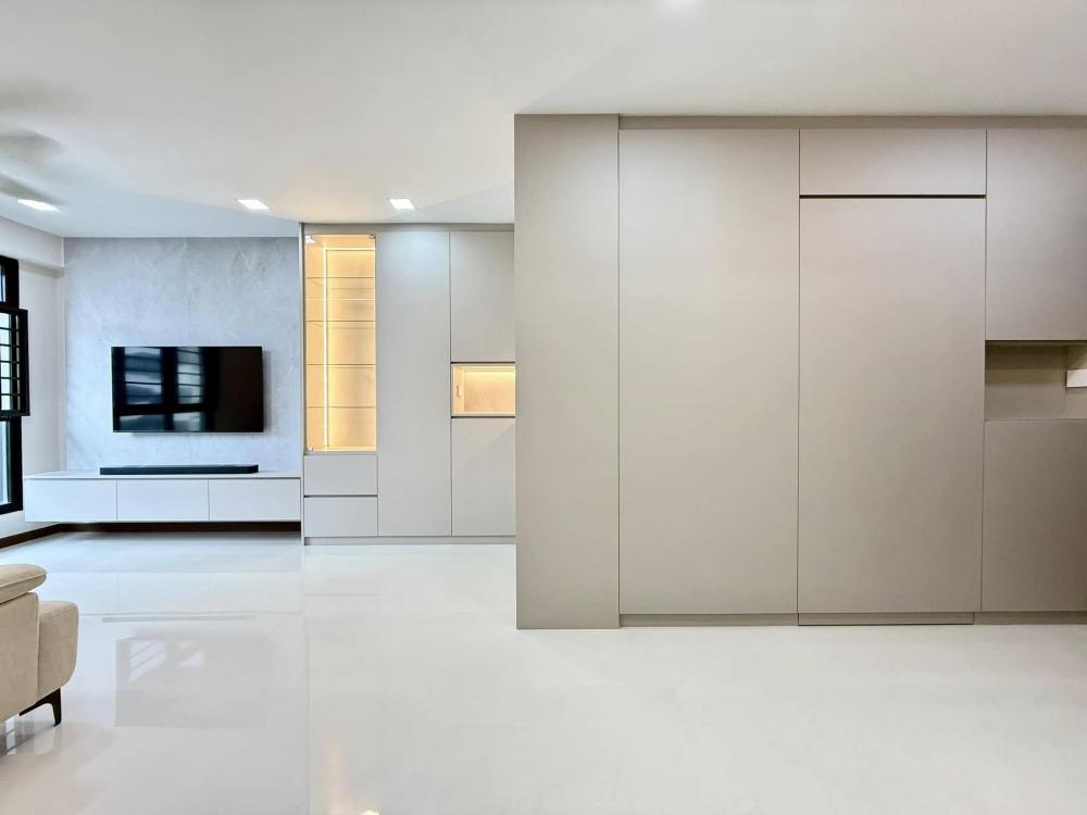 Minimalist Living Room with TV Console and Feature Wall