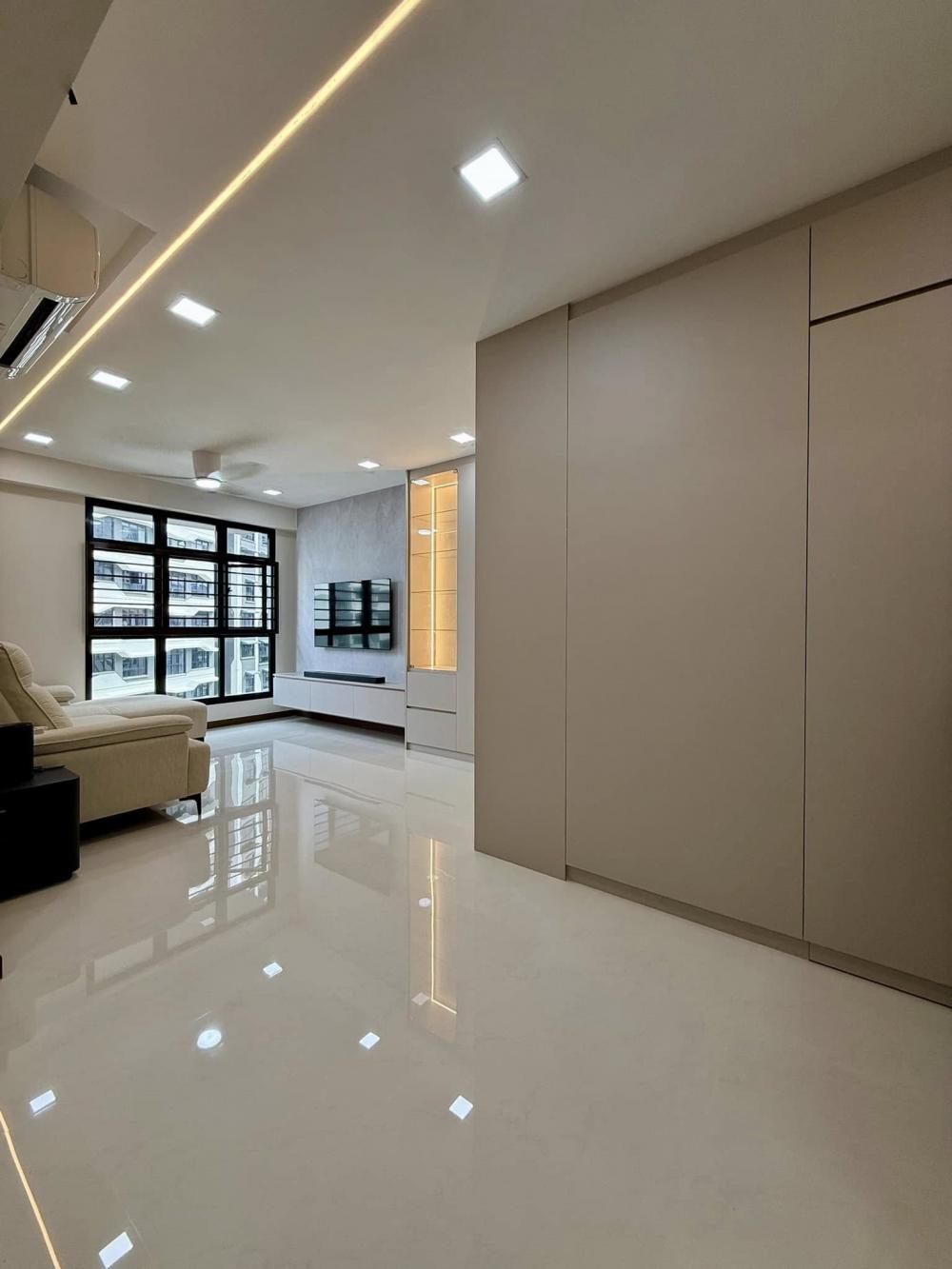 Minimalist Living Room with TV Console and Feature Wall
