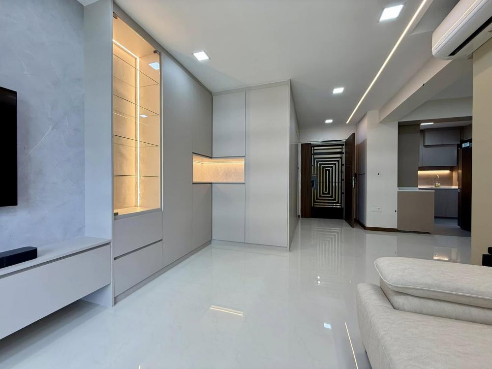 Minimalist Living Room with TV Console and Feature Wall