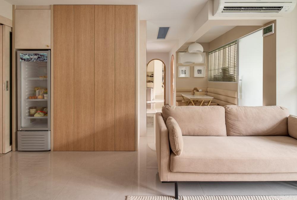 Scandinavian Living Room with Bookshelf and Settee