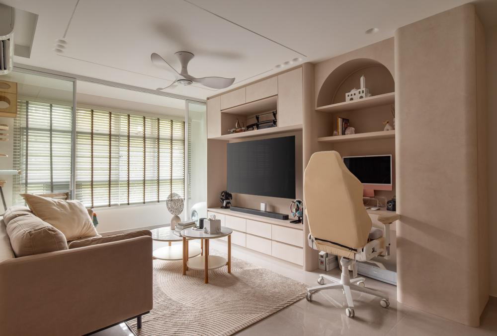 Scandinavian Living Room with Bookshelf and TV Console