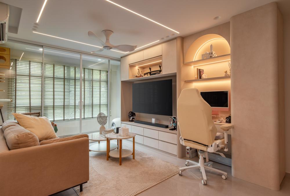 Scandinavian Living Room with Countertop and TV Console