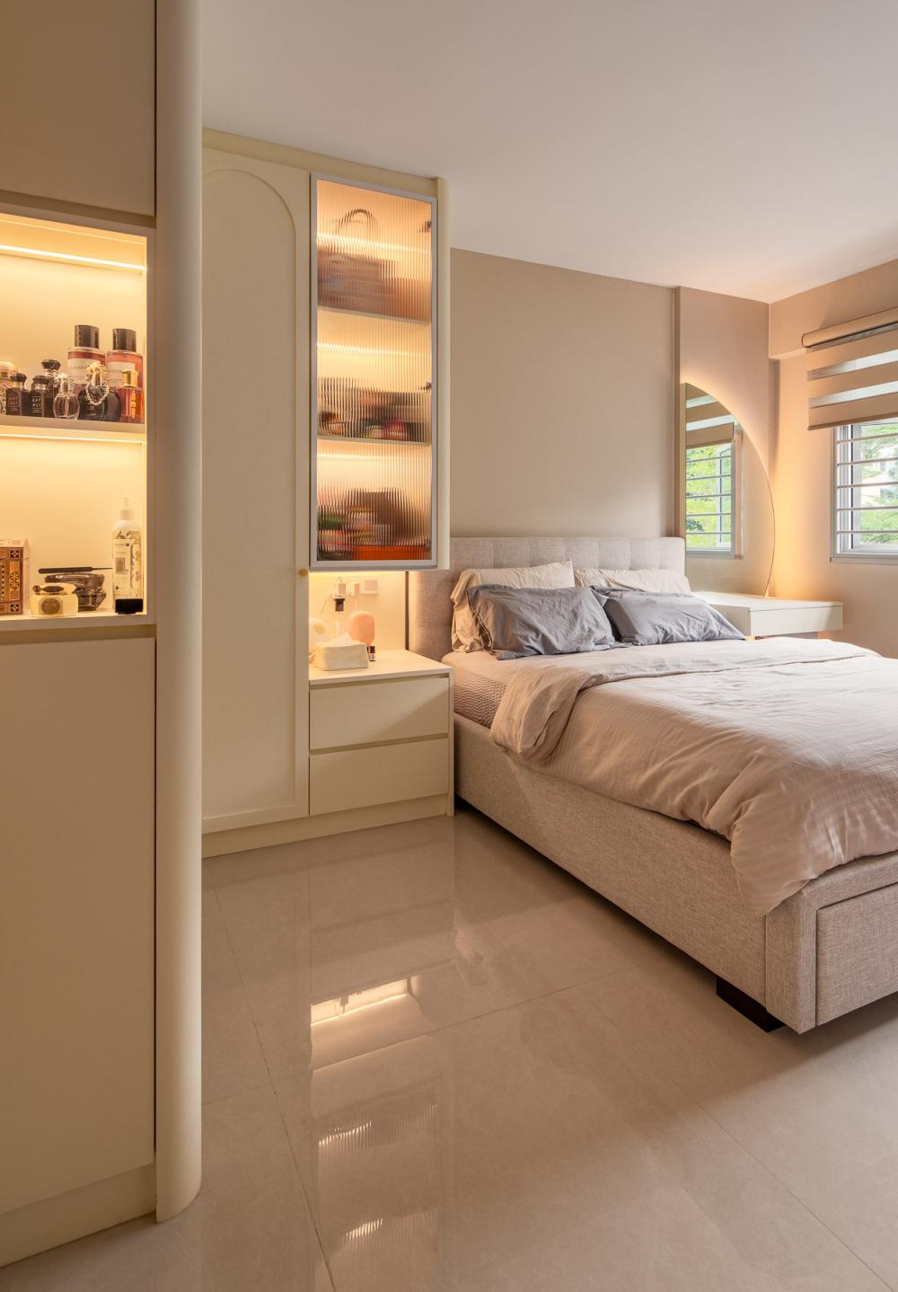 Scandinavian Bedroom with Bookshelf and Platform Bed
