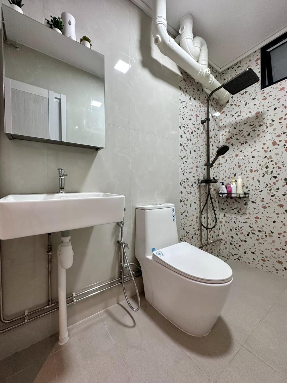 Contemporary Bathroom with Mirror and Rainshower