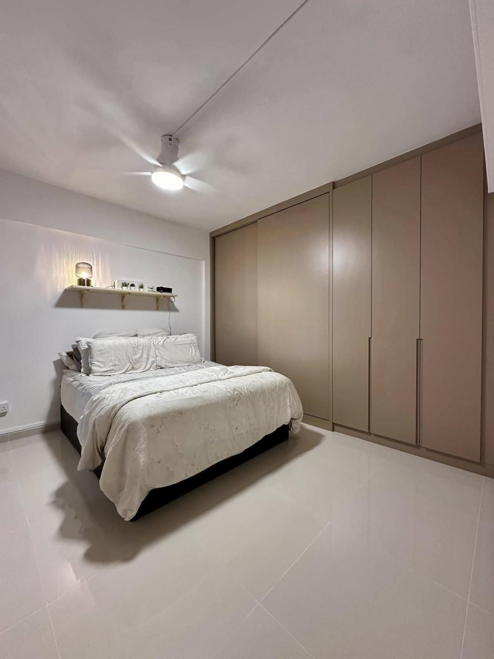 Contemporary Bedroom with Homogeneous Tiles and Wardrobe
