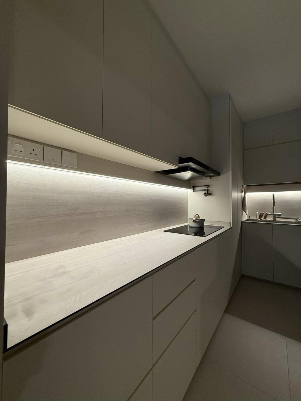 Scandinavian Kitchen with Countertop and Homogeneous Tiles