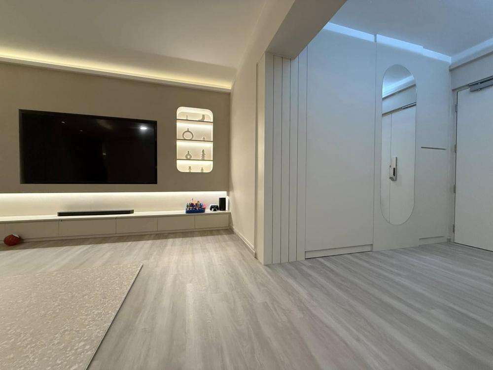 Scandinavian Living Room with Vinyl Flooring and TV Console