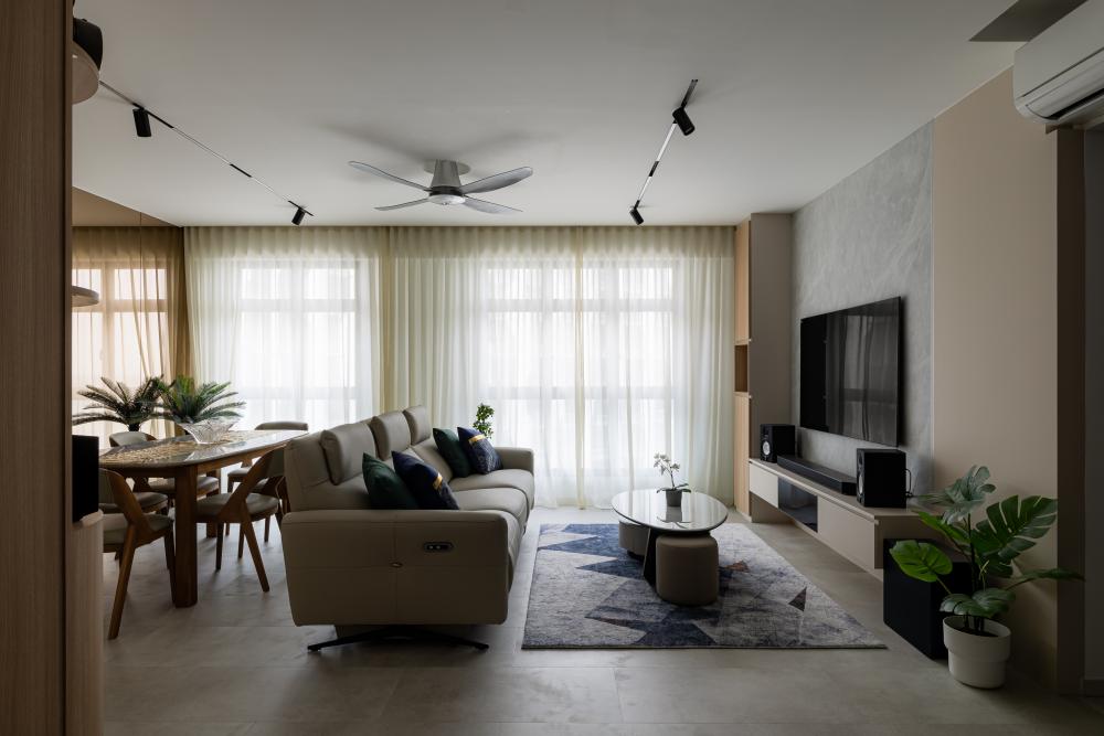 Contemporary Living Room with Vinyl Flooring and Homogeneous Tiles