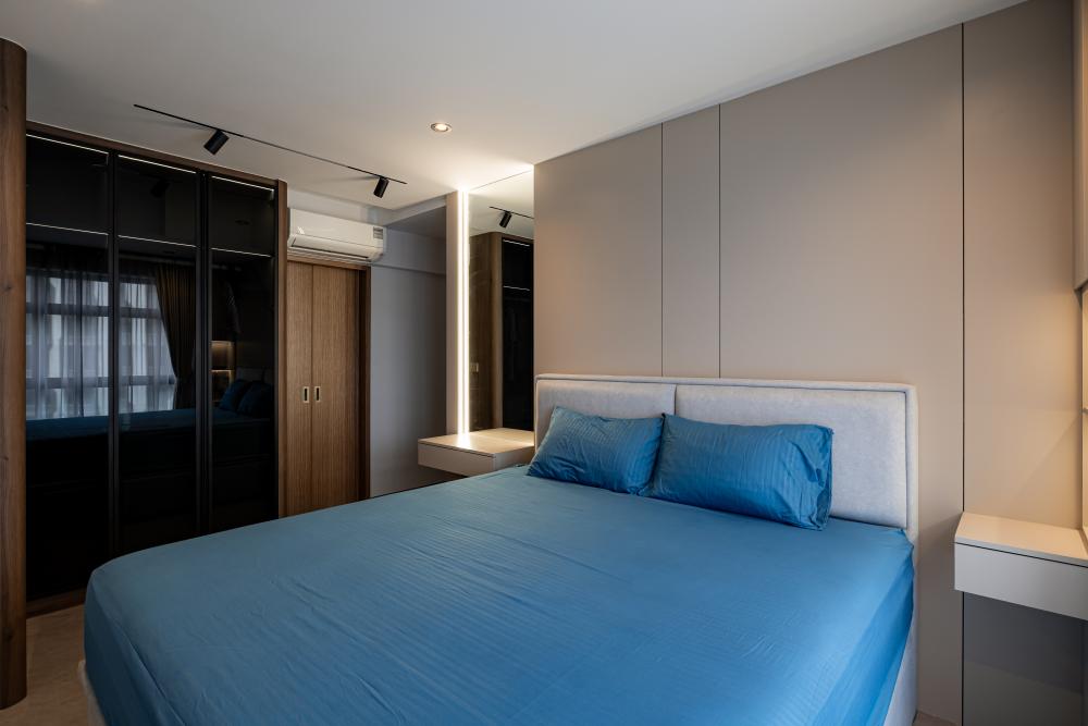 Contemporary Bedroom with Flooring and Bed