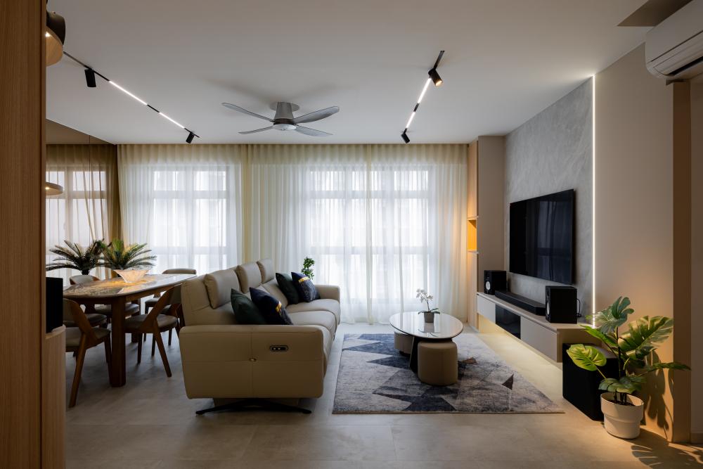 Contemporary Living Room with TV Console and Feature Wall