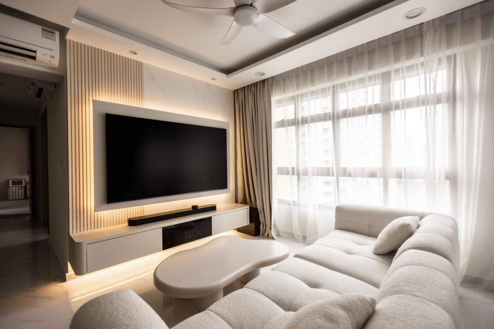 Contemporary Living Room with Bookshelf and Settee