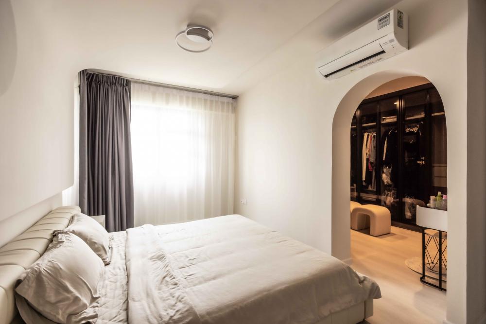 Contemporary Bedroom with Vinyl Flooring and Marble Floor