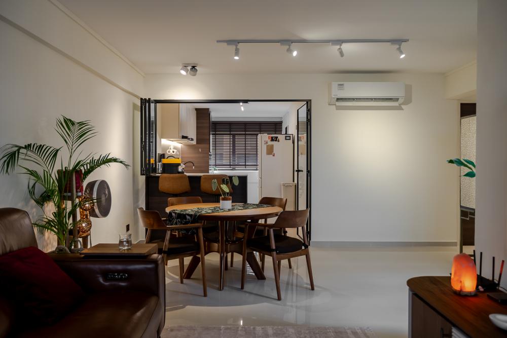 Modern Living Room with Homogeneous Tiles and TV Console