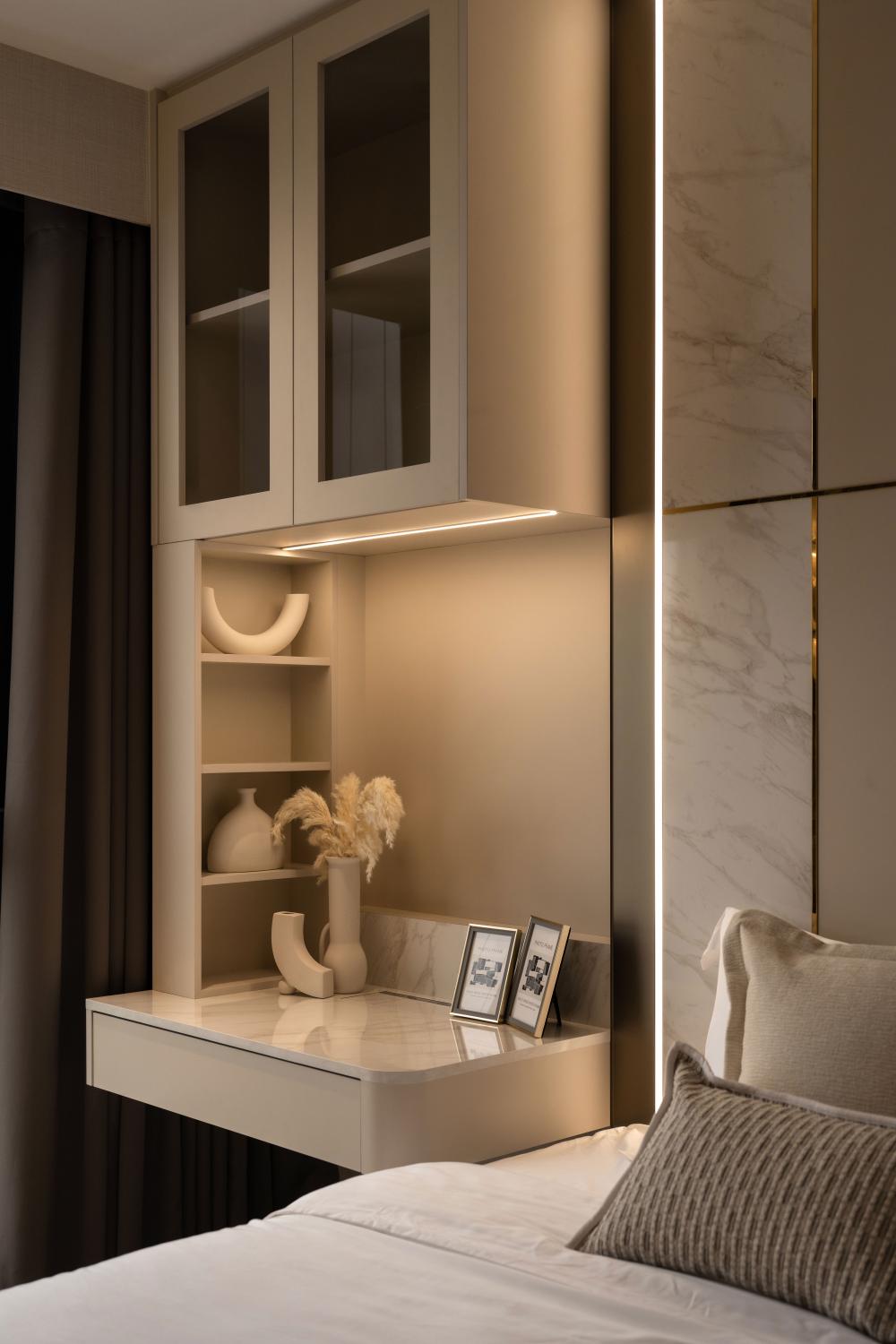 Modern Bedroom with Bay Window and Built-in Bed