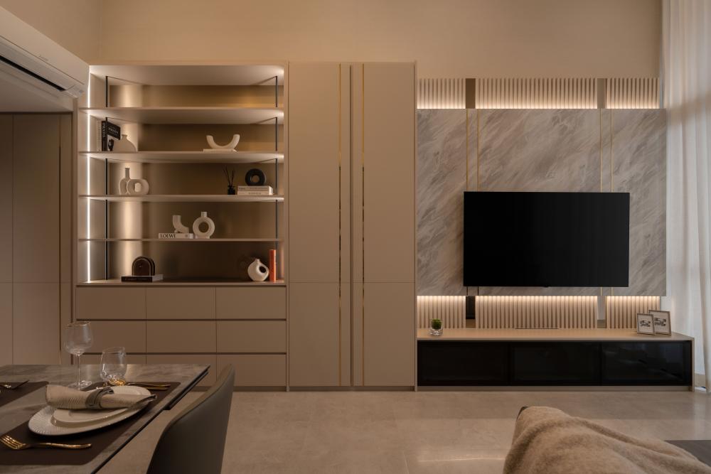 Modern Living Room with TV Console and Feature Wall