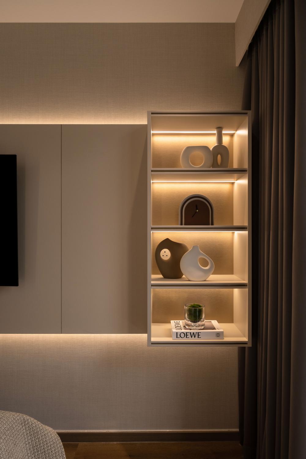 Modern Bedroom with Bookshelf and Bed