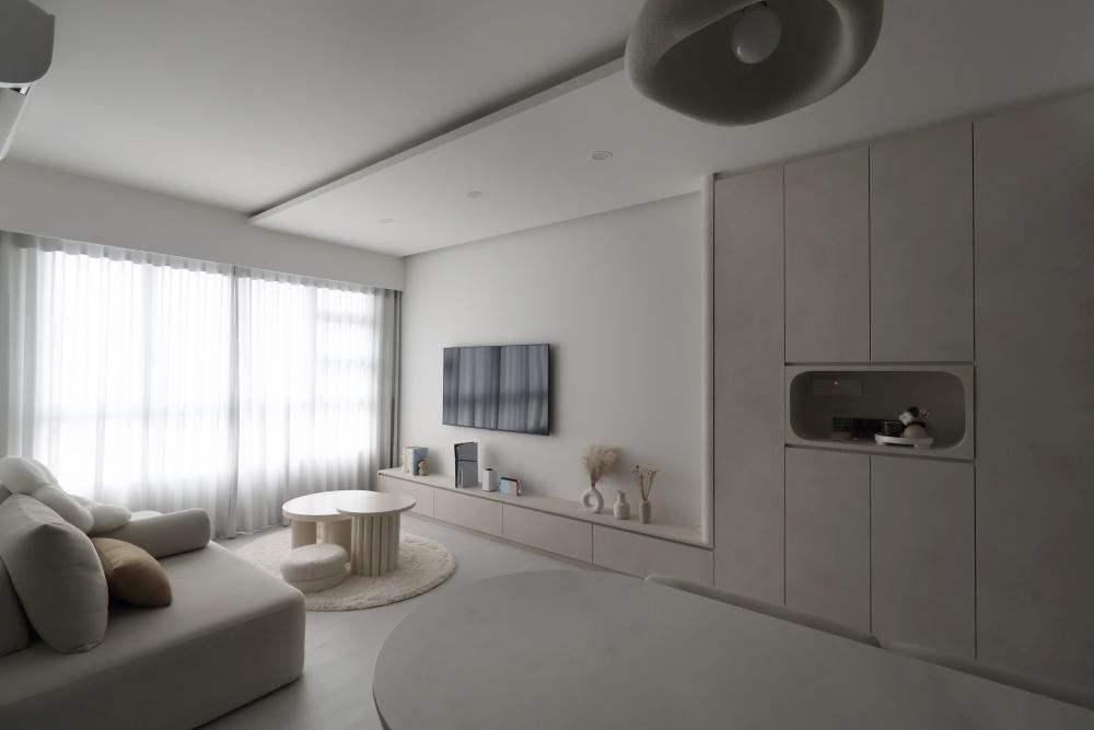 Minimalist Living Room with Cove Lighting and TV