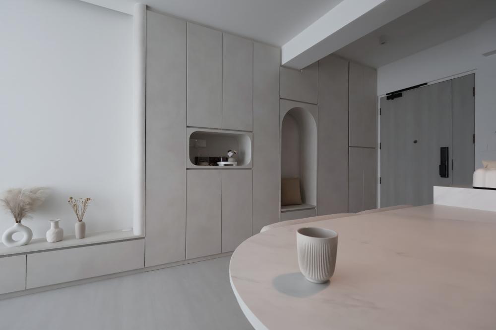 Minimalist Entryway with Seating Bench and Small Storage