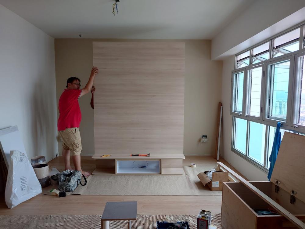 Scandinavian Living Room with Feature Wall and Mirror