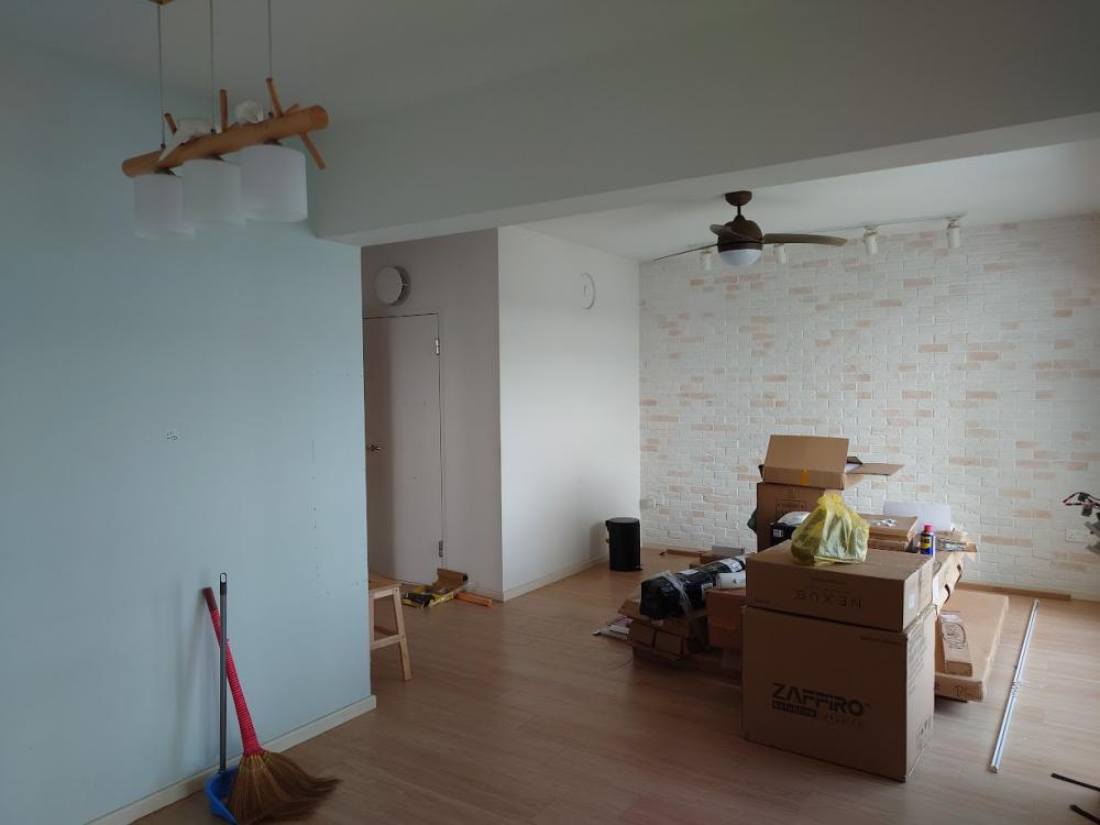 Scandinavian Living Room with Vinyl Flooring and Cement Floor