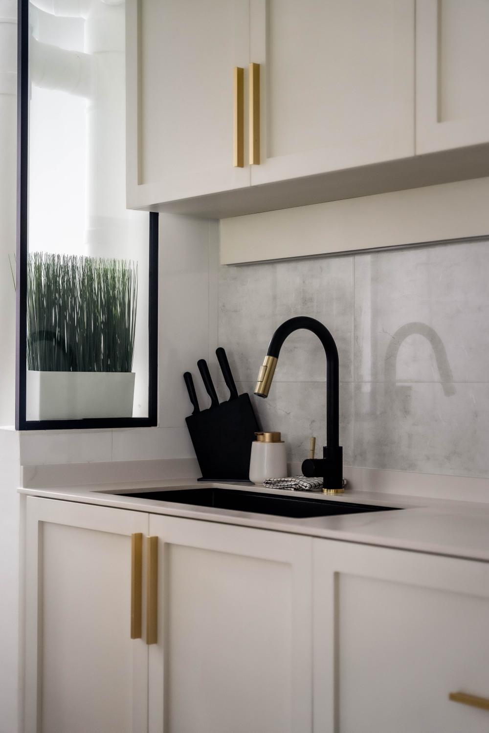 Asian Kitchen with Countertop and Homogeneous Tiles