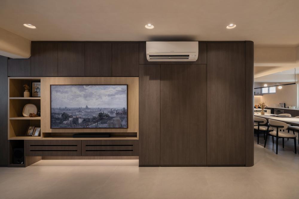 Contemporary Living Room with TV Console and Feature Wall