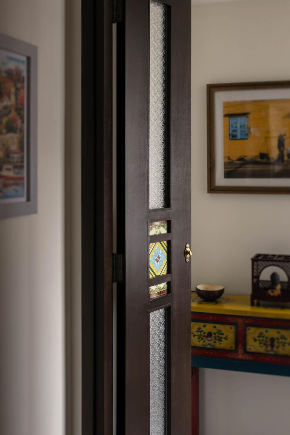 Eclectic Bedroom with Glass Door and Doors