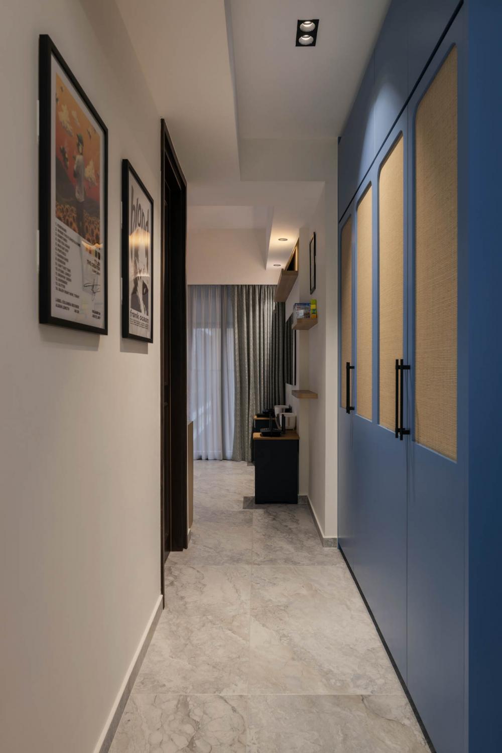Eclectic Bedroom with Marble Floor and Wardrobe