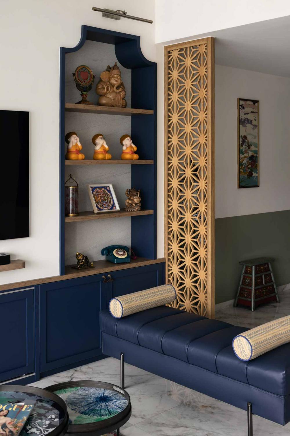 Eclectic Living Room with TV Console and Feature Wall