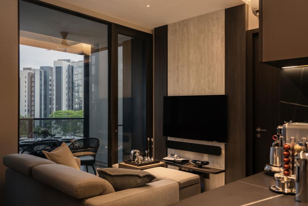 Contemporary Living Room with Bookshelf and Coffee Table