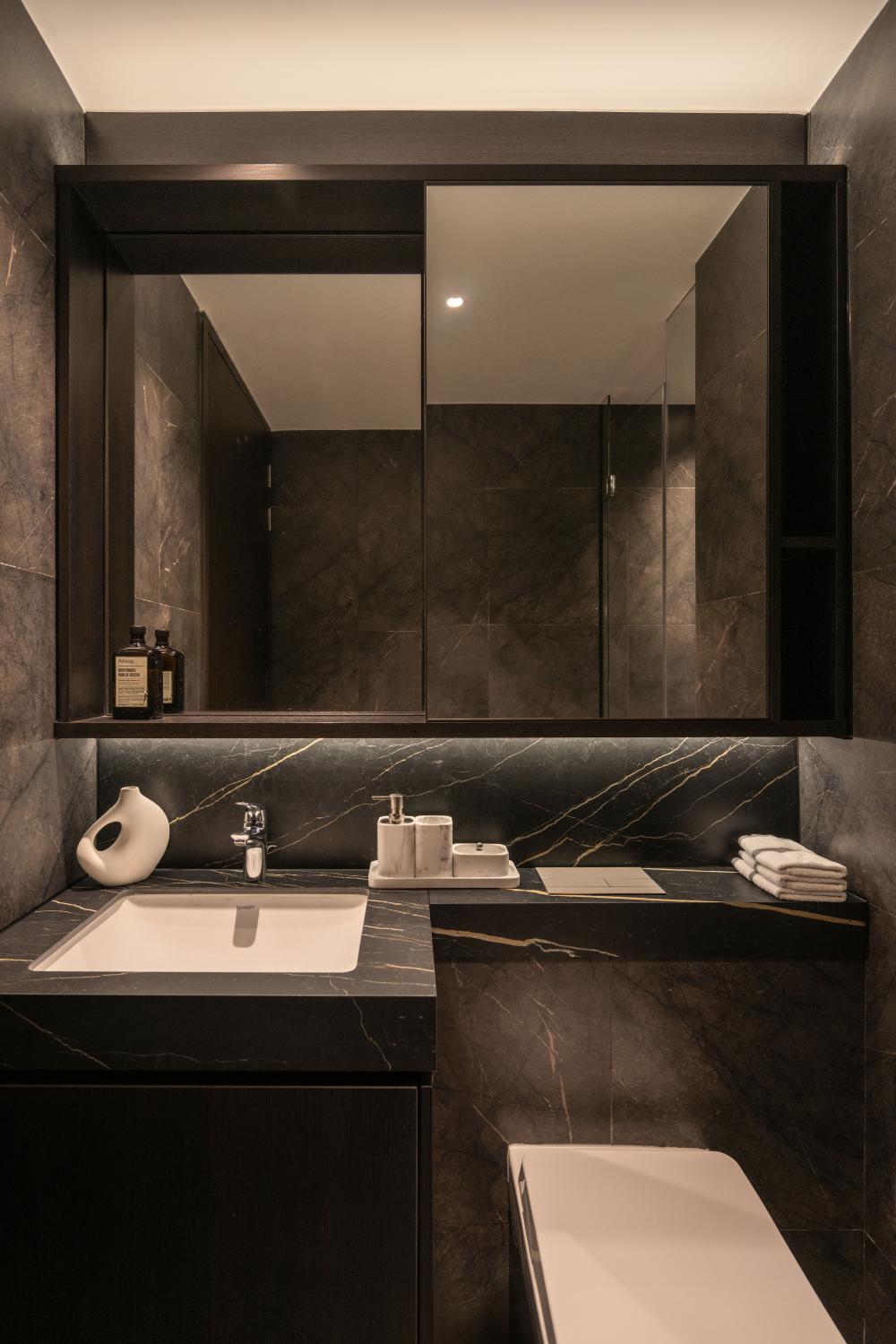 Contemporary Bathroom with Countertop and Mirror