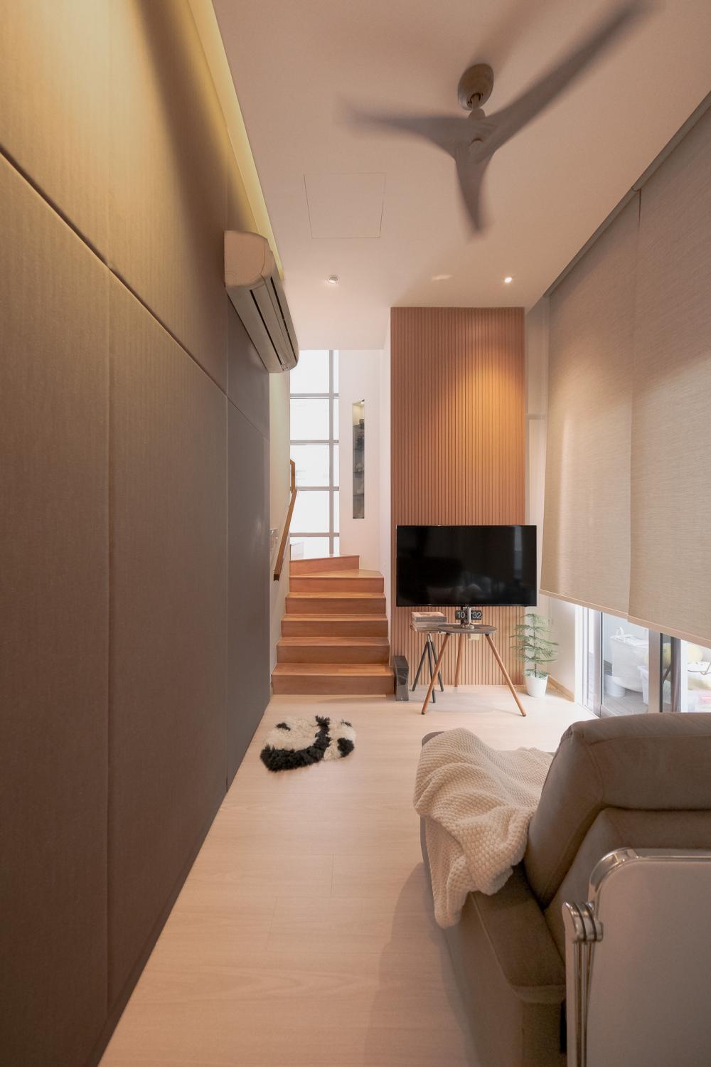 Minimalist Living Room with Parquet Floor and TV Console