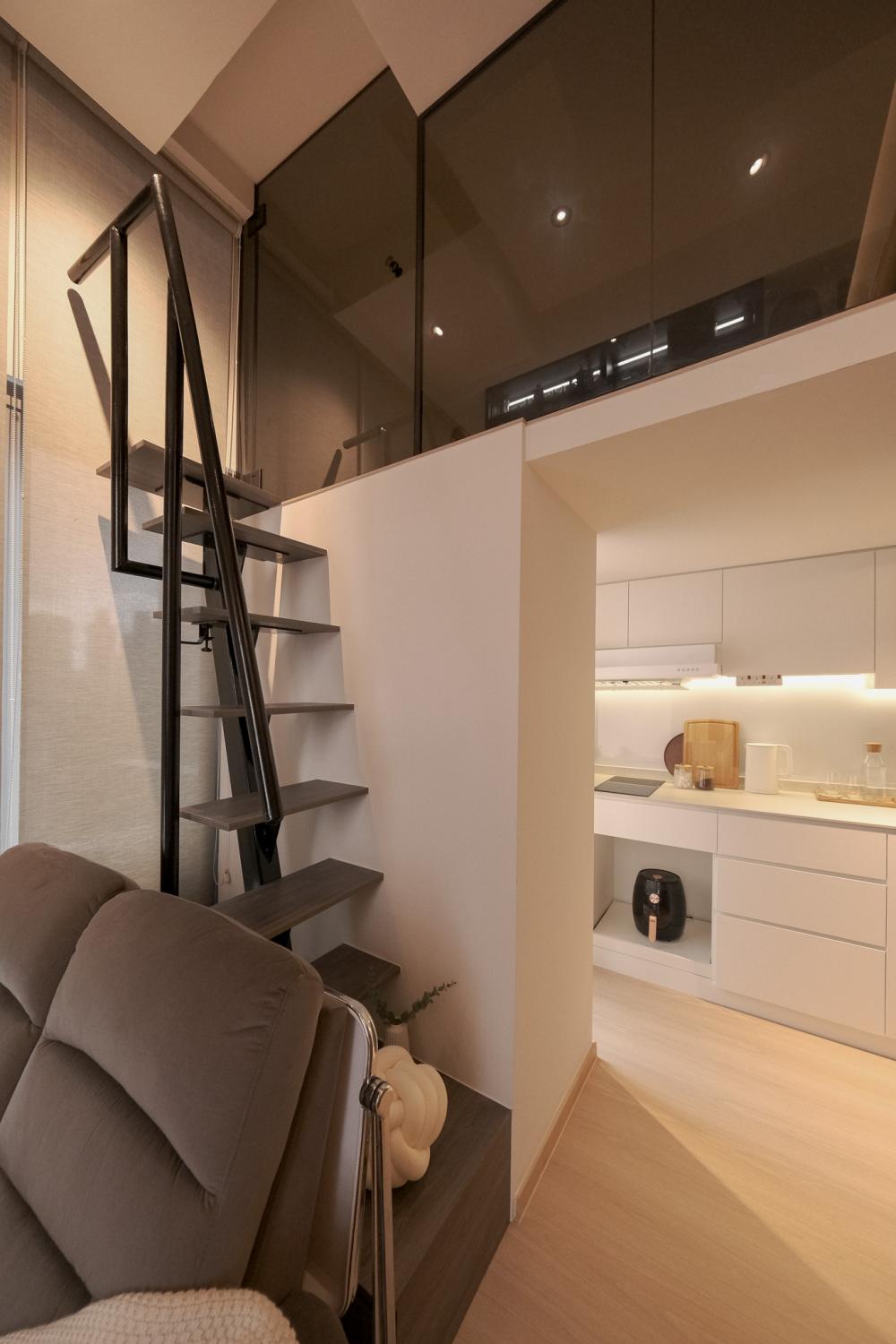 Minimalist Living Room with Cement Floor and Feature Wall