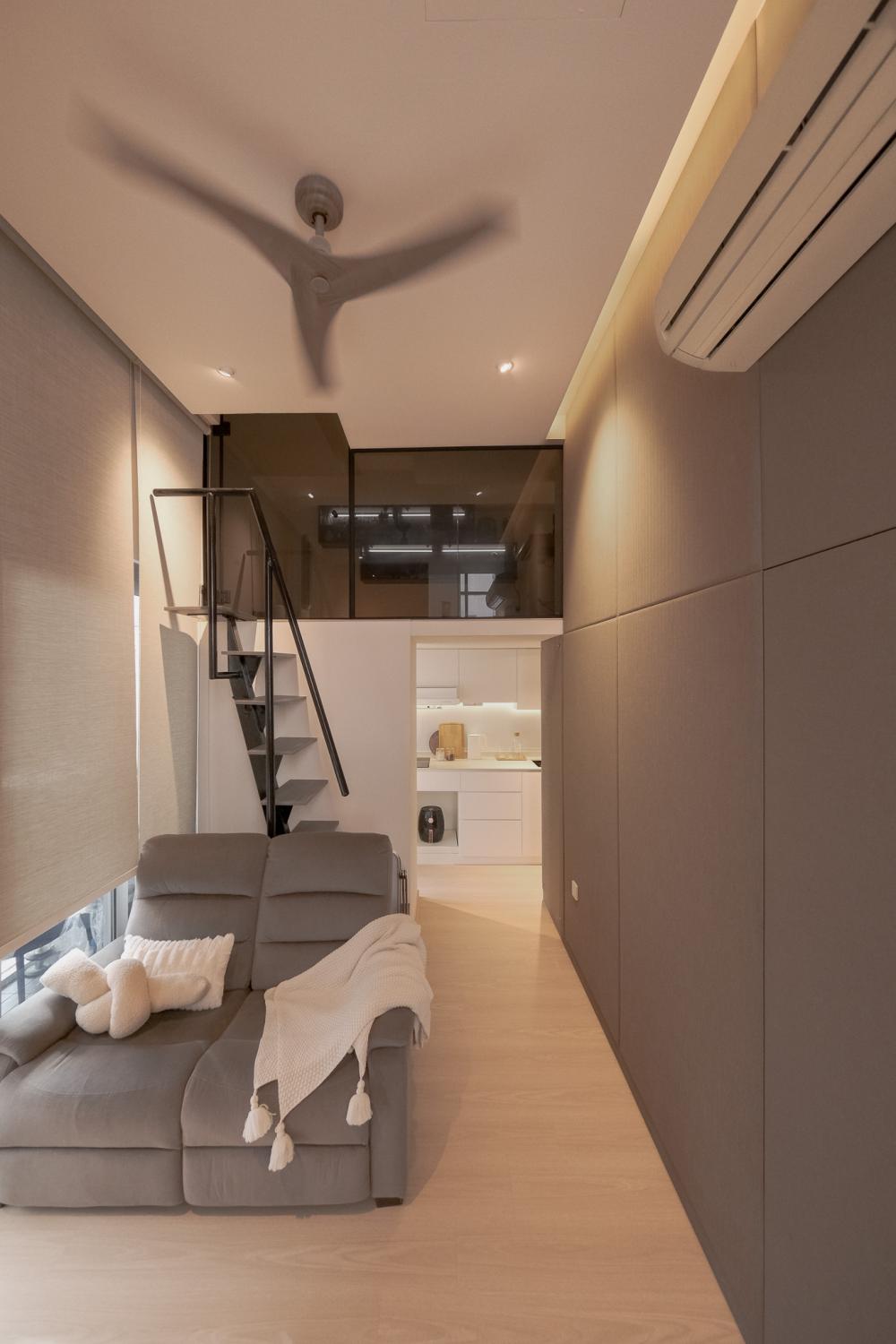 Minimalist Living Room with TV Console and Drop Ceiling