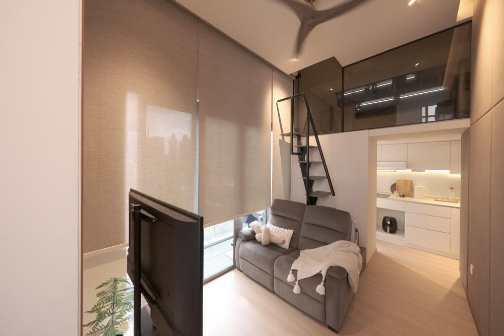 Minimalist Living Room with Drop Ceiling and Sofa
