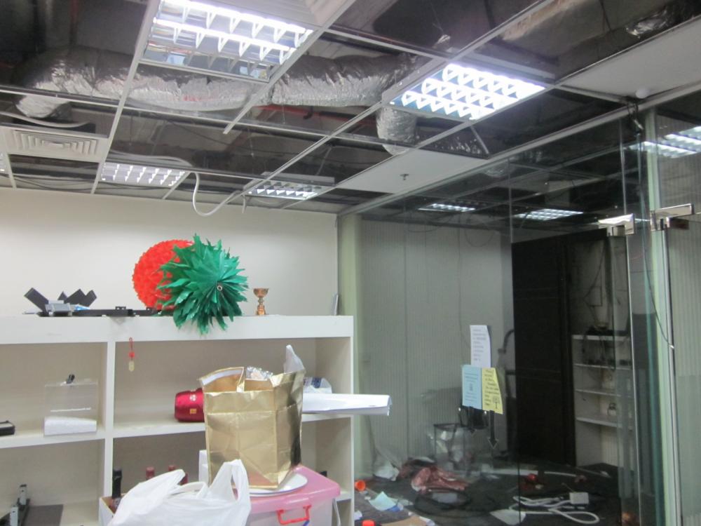 Asian Home Office with Storage Cabinets and Drawer Units
