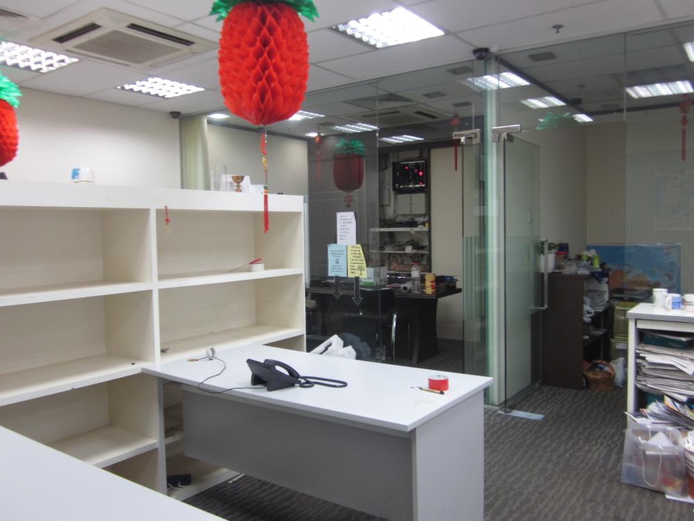 Asian Home Office with Storage Cabinets and Bookcases
