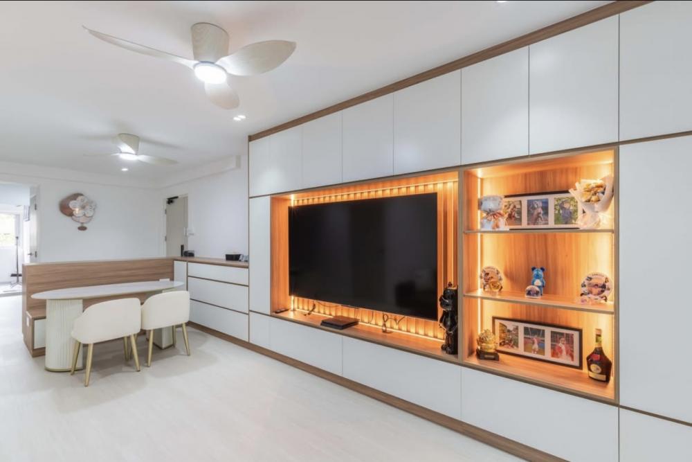 Modern Living Room with Bookshelf and Settee