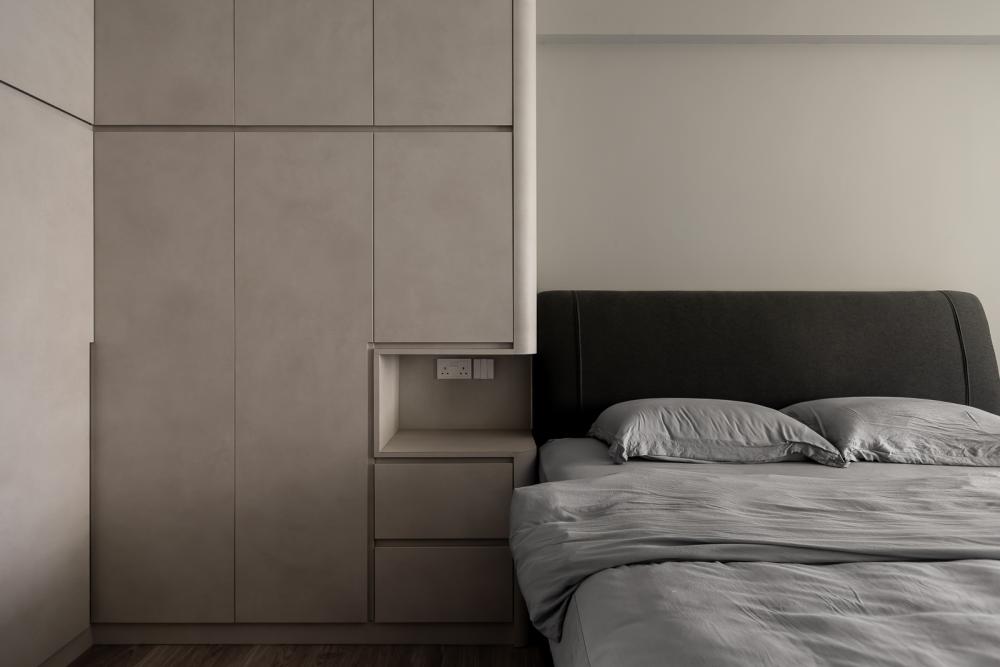Modern Bedroom with Homogeneous Tiles and Wardrobe