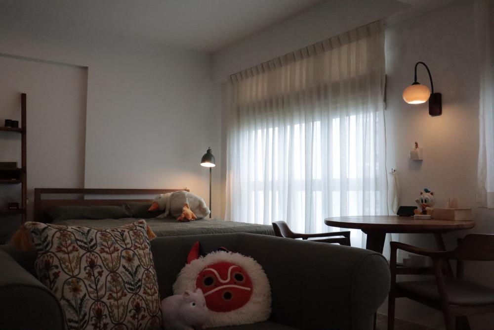 Country Living Room with Curtain and Sofa