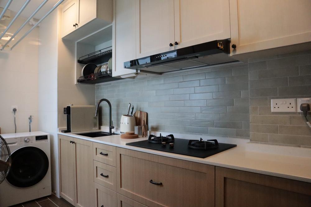 Country Kitchen with Countertop and Homogeneous Tiles