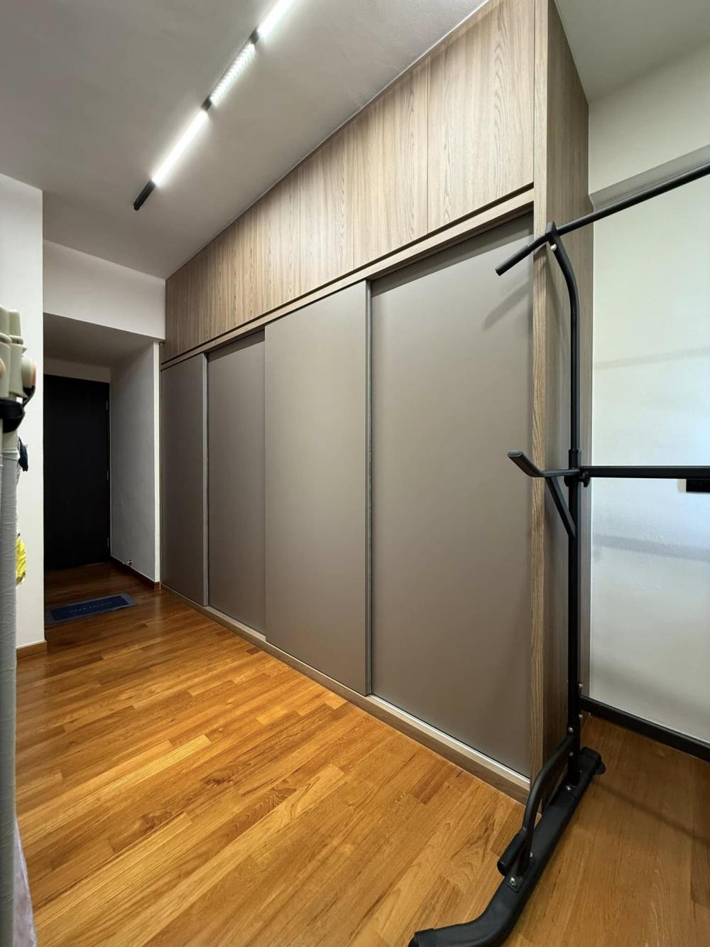 Contemporary Bedroom with Parquet Floor and Wood Flooring