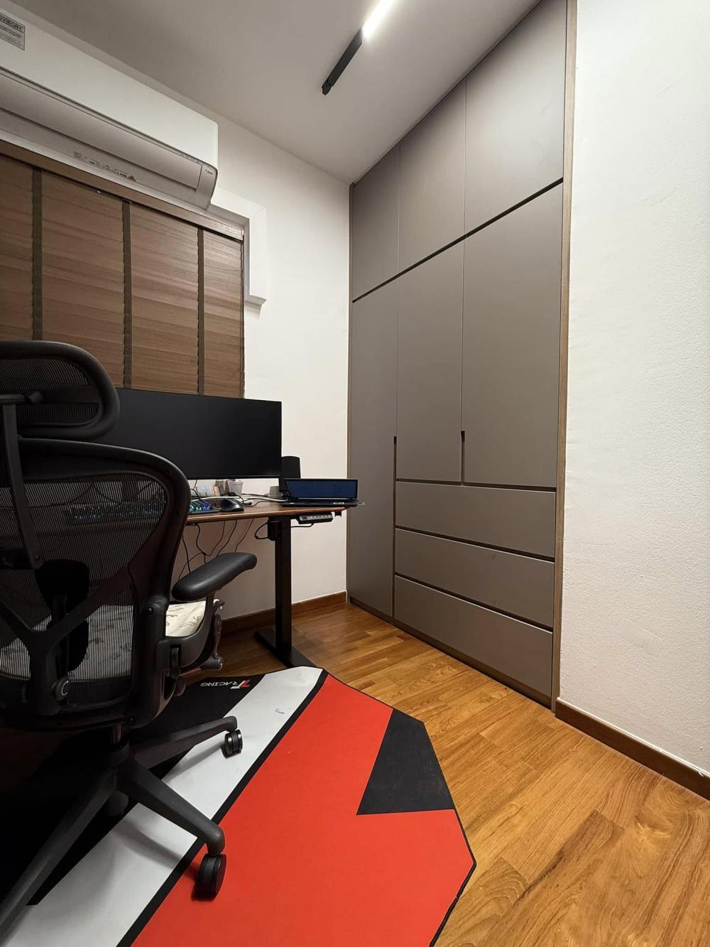 Contemporary Bedroom with Wood Flooring and Wardrobe