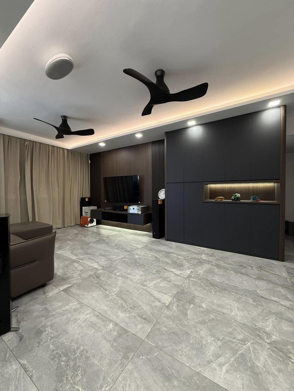 Contemporary Living Room with TV Console and Feature Wall