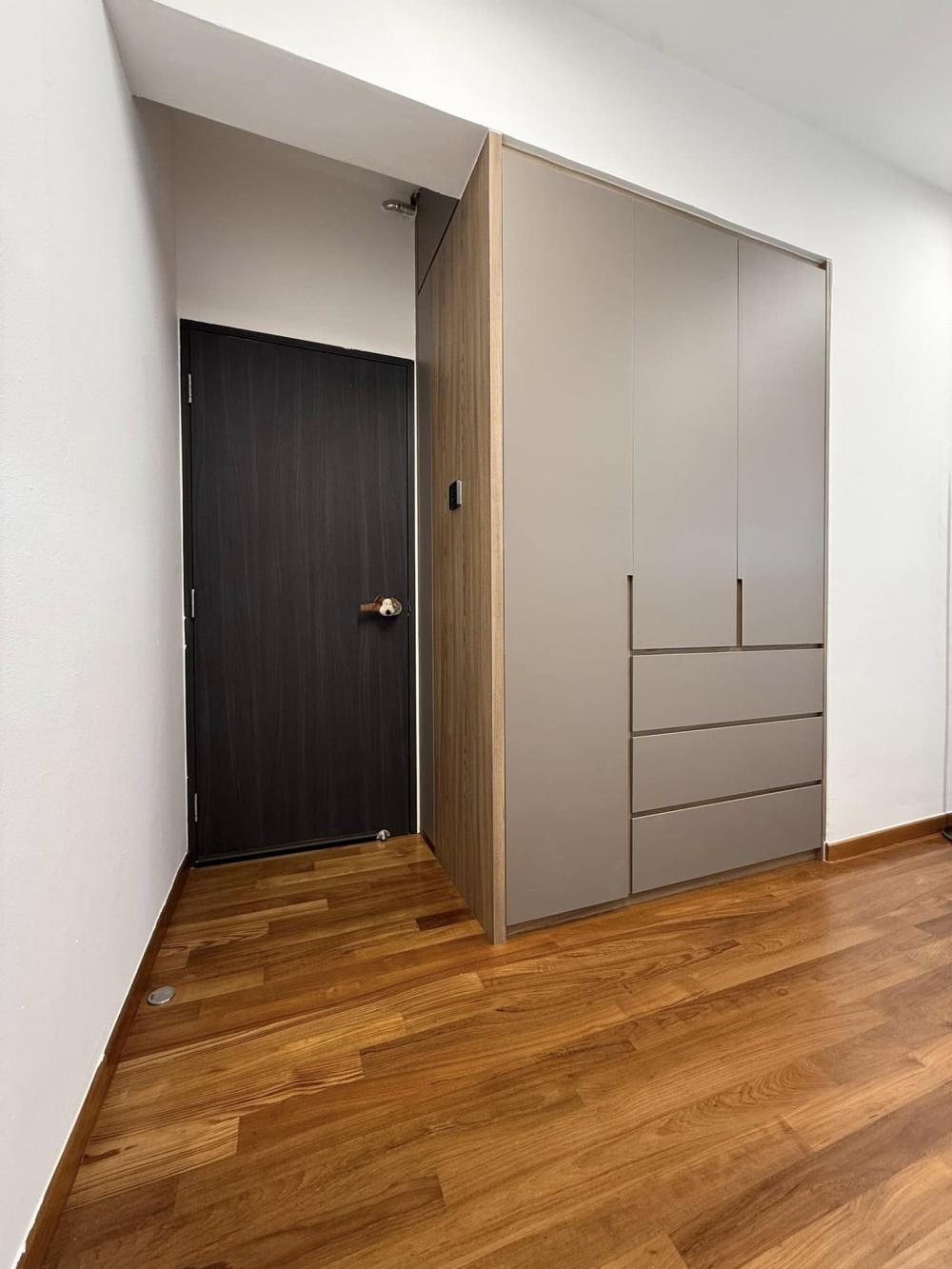 Contemporary Bedroom with Wood Flooring and Wardrobe