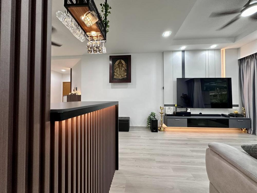 Modern Living Room with Vinyl Flooring and TV Console