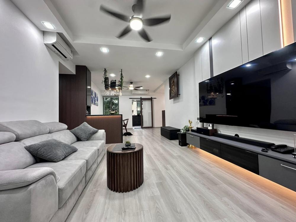 Modern Living Room with Vinyl Flooring and TV Console