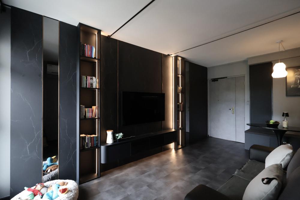 Modern Living Room with TV Console and Cove Lighting