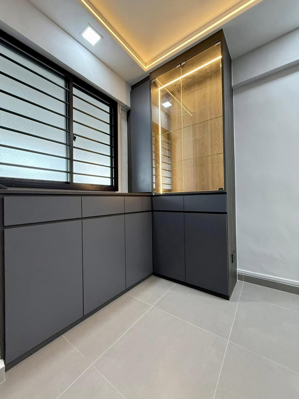 Modern Living Room with Homogeneous Tiles and Cove Lighting