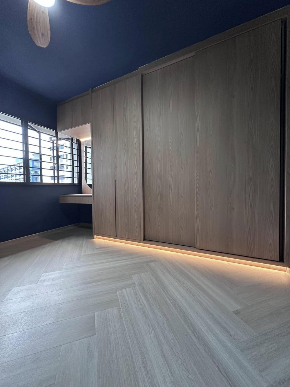 Scandinavian Bedroom with Vinyl Flooring and Wardrobe